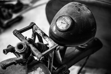 Sticker - Grayscale closeup of a vintage motorcycle speedometer