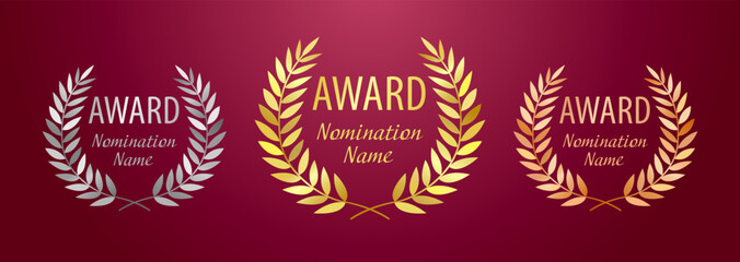 awards logotype set. isolated abstract graphic design template. first, second, third place symbol. m