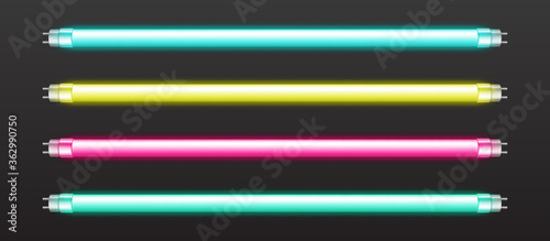 Color neon tube lights isolated on dark background Tableau sur Toile