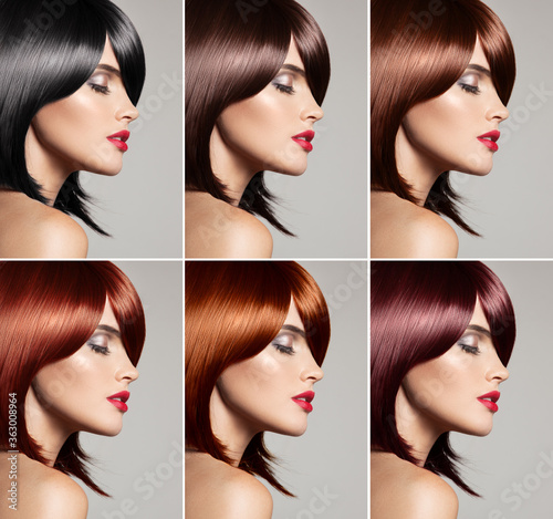 Foto Collage of a beautiful young woman , with natural straight hair , mixed color ,