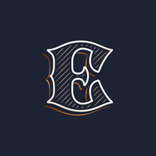 Vintage E Letter Logo With Line Decoration. Classic Serif Lettering.