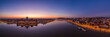 Panoramic aerial shot of Danube Hungarian Parliament and Buda hill at dawn before Budapest sunrise