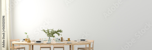 Cuadros en Lienzo Blank white wall mock up in the dining room with served wooden table