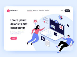Poster - vector banner of online business concept, remote working