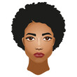 Аfrican american woman face with afro hair, dark skinned girl portrait. Ethnic traditional african. Black beauty concept. Vector Illustration of Black Woman for avatar