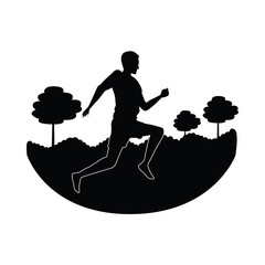 Canvas Print - silhouette of athletic man running in the camp