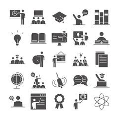 Poster - teach school education learn knowledge and training icons set silhouette style icon