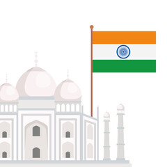 Wall Mural - taj mahal, famous monument with flag of india vector illustration design