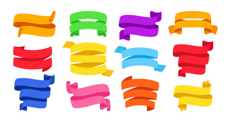 Wall Mural - banners ribbon set. decorative icons, tape blank flat collection. modern design, colored ribbons sig