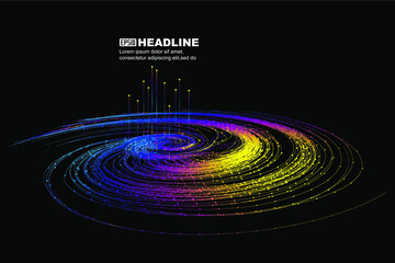 Poster - Colorful dot line particle swirl, internet technology big data background.