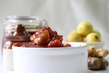 Wall Mural - Indian traditional Lemon pickle also known as Nimbu ka Aachar.selective focus