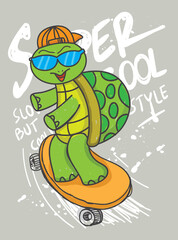 Canvas Print - Hand drawn turtle with skateboard for t shirt