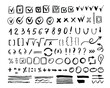 © nataliasheinkin - Hand drawn mark icon set isolated on white background. Doodle checkmark, arithmetic number and border element