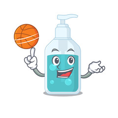 Canvas Print - Sporty cartoon mascot design of hand sanitizer with basketball