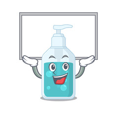 Sticker - Caricature character of hand sanitizer succeed lift up a board