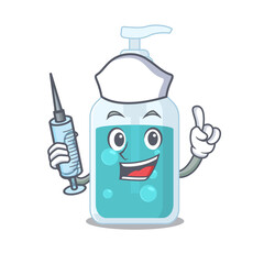 Wall Mural - Hand sanitizer humble nurse mascot design with a syringe