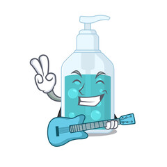 Wall Mural - brilliant musician of hand sanitizer cartoon design playing music with a guitar
