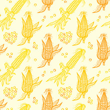 Seamless Pattern With Flint Corn (Indian Corn Or Calico Corn). Hand Drawn Doodle Vegetable Background. Vector Illustration