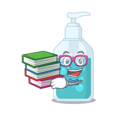 Wall Mural - A diligent student in hand sanitizer mascot design concept read many books