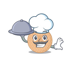 Sticker - mascot character style of rounded bandage chef serving dinner on tray