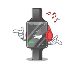 Canvas Print - A Caricature design style of smart watch listening music on headphone