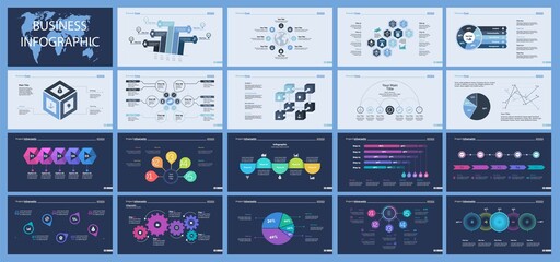 Poster - Set of production or logistics concept infographic charts. Business diagrams for presentation slide templates. For corporate report, advertising, banner and brochure design.