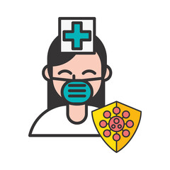 Sticker - nurse wearing medical mask with covid19 in shield