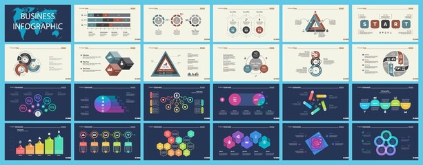 Poster - Set of sales or production concept infographic charts. Business design elements for presentation slide templates. For workflow report, advertising, banner, and brochure design.