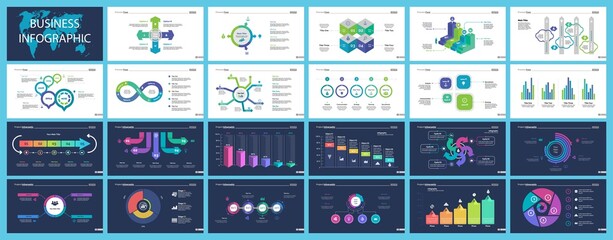 Inforgraphic diagram design set can be used for business project, for annual report, web design. Startup concept. Option chart, process chart, timeline, donut chart, bar graph, percentage diagram