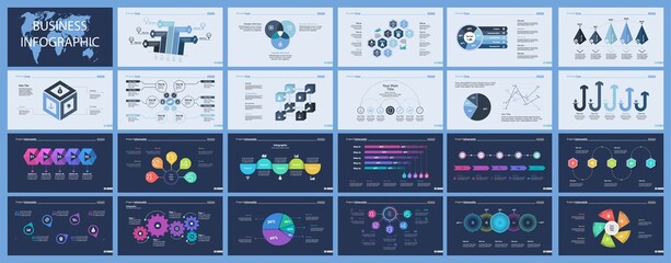 Poster - Set of production or logistics concept infographic charts. Business diagrams for presentation slide templates. For corporate report, advertising, banner and brochure design.