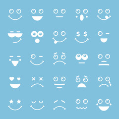 Wall Mural - Creative emoticon set. Isolated abstract graphic design template. Messenger interface icons with two colors. Network vector signs, monochrome collection. Cute faces, symbols in simple style.