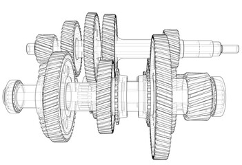 Poster - outline gearbox concept. 3d illustration