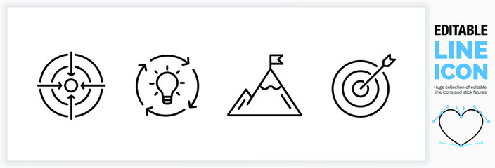 editable line icon set for personal success stories.