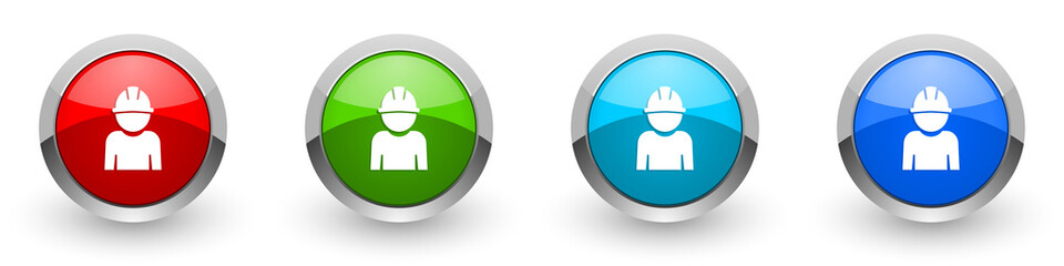 Poster - Engineer silver metallic glossy icons, worker, manager, employe concept set of modern design buttons for web, internet and mobile applications in four colors options isolated on white background