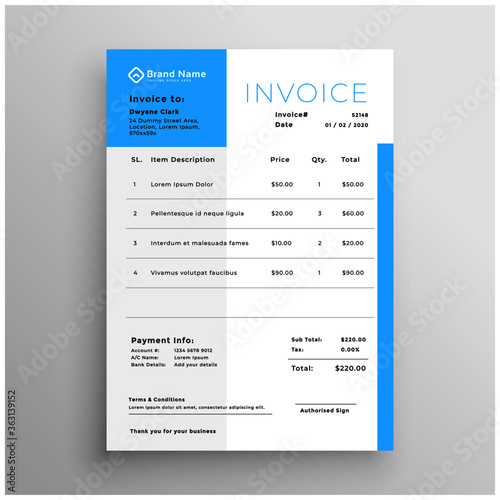 Cuadros en Lienzo business invoice blue minimal template design