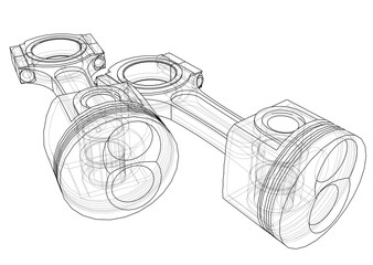 Poster - sketch of piston. 3d illustration