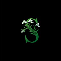 Green Nature Flower Initial Letter S logo icon, vector letter with ornate flower and natural leaf clip art design