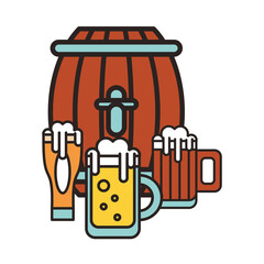 Canvas Print - fresh beer jars and wooden barrel drinks icons