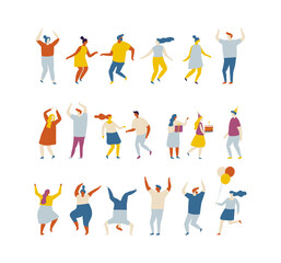 Wall Mural - Vector party flat people. Dancing happy people. Birthday