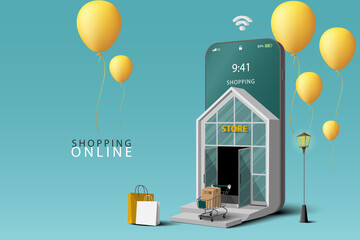 shopping online on mobile application concept marketing and digital marketing. store and shop on sma
