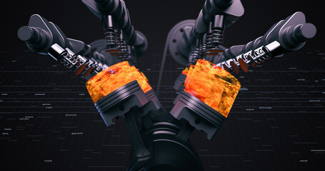Leinwandbilder - V8 Engine Motor With Working Pistons And Crankshaft. Ignition And Explosions. Technology And Industry Related 3D Rendering