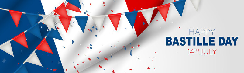 Wall Mural - bastille day banner or header. july 14th france national holiday celebration. blue, white, and red t