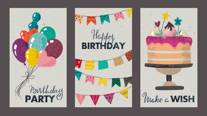 Set of beautiful colorful birthday invitation or greeting cards