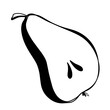 © ka.yansh - Cute kawaii isolate black pear half lobule with bone. Digital doodle outline art. Print for packaging, tattoo, sticker, brand, social media post, wrapping paper, postcard, coloring pages.