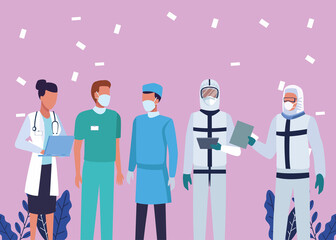 Wall Mural - group of doctors wearing medical masks characters