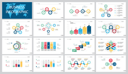 Sticker - Colorful banking or teamwork concept infographic charts set. Business design elements for presentation slide templates. Can be used for financial report, workflow layout and brochure design.