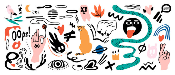 Trendy fashion Hand drawn doodle vector set for banner, portrait photo decoration, social post and web. Vector illustration.