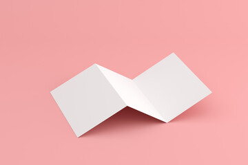 Poster - Mock up of blank square brochure on pink background. 3d render.