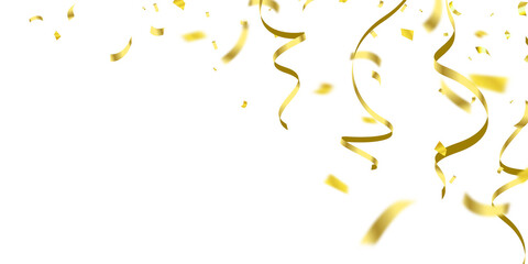 Wall Mural - confetti gold celebration background template with ribbons. luxury greeting rich card.
