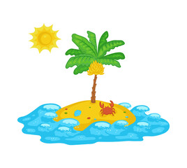 Wall Mural - Tropical ocean island icon with palm tree, cartoon vector illustration isolated.